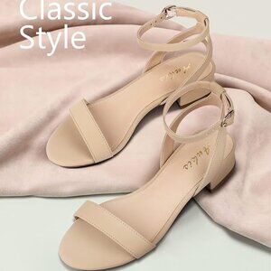 Nude Suede Low Block Heel Sandals Wide Fit Ankle Strap